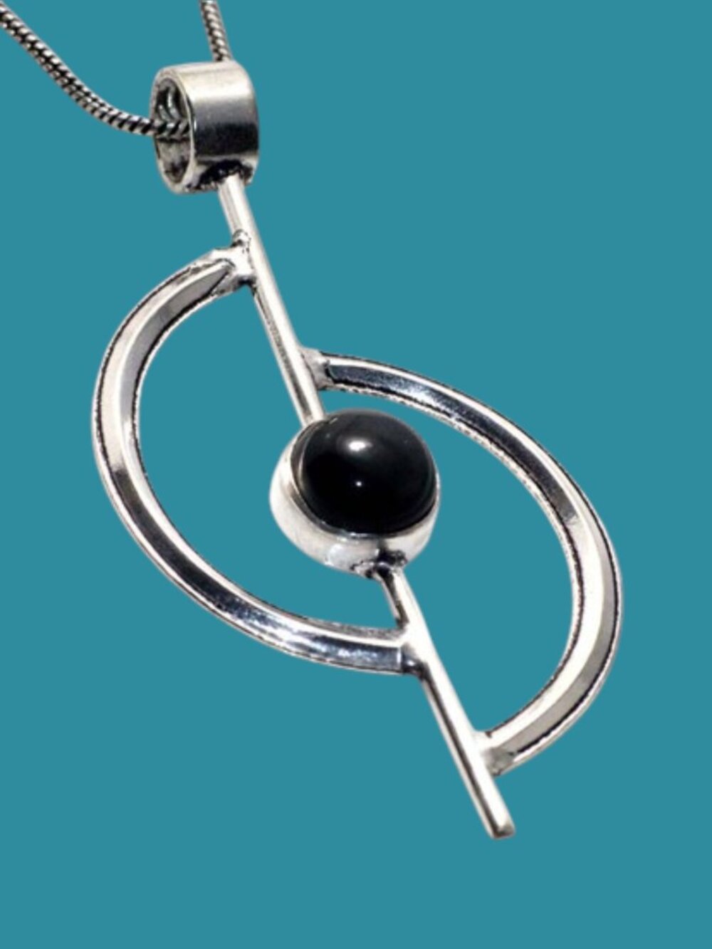 925 Silver Plated Black Onyx Handmade Necklace Size 18"